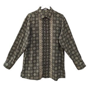 Bagutta Men's Gold & Black Geometric Pattern Button Down Shirt Size XL